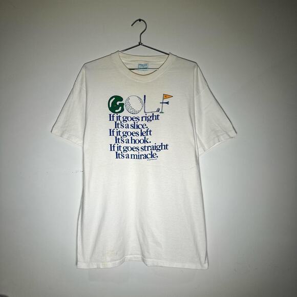 Vintage Golf T Shirt 80s White Club Putt Birdie Bogey Course Funny White Size L - Picture 1 of 3
